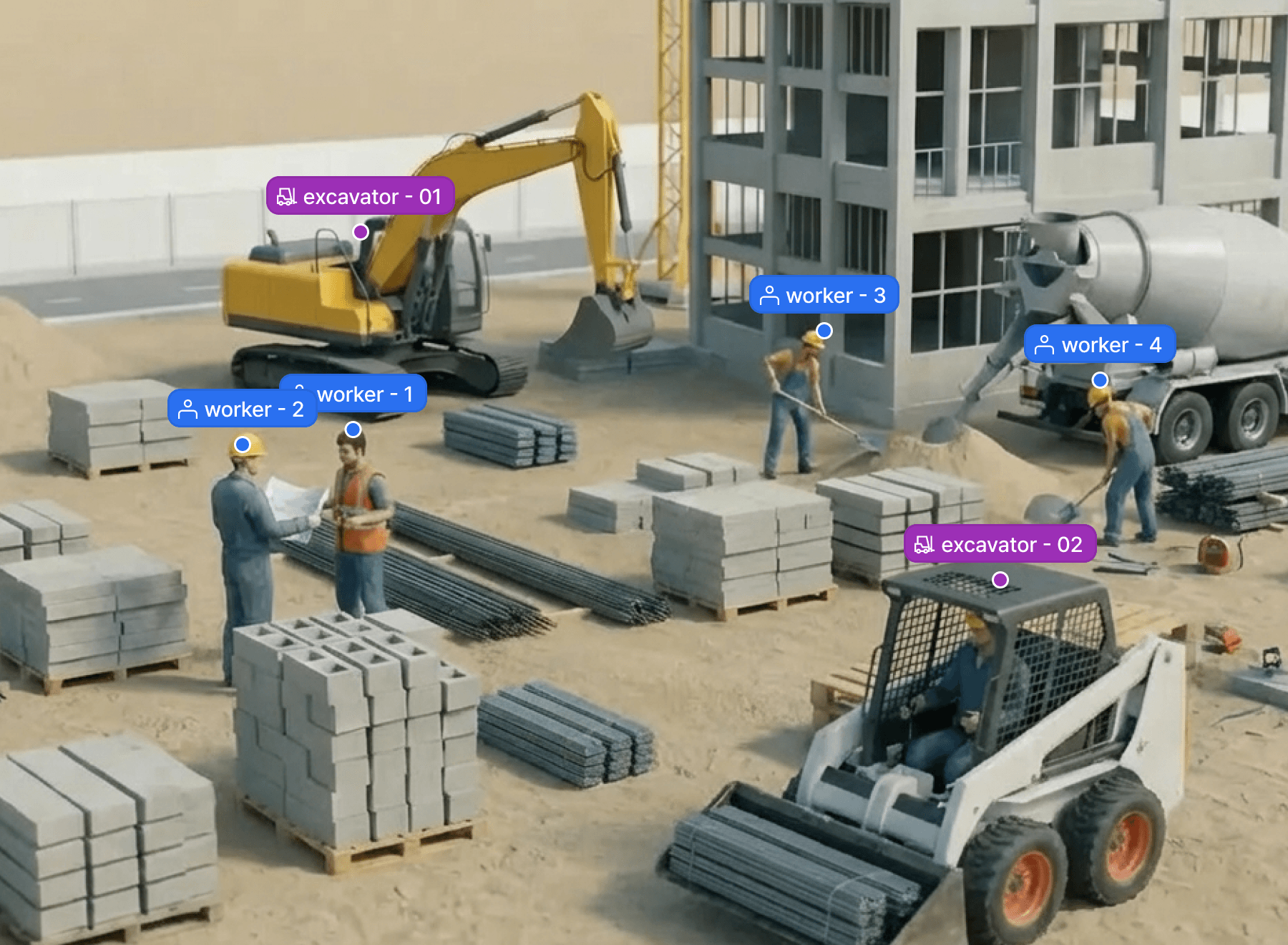 중장비 위치 동시 확인